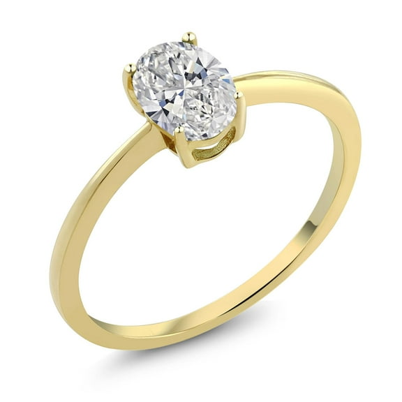 Gem Stone King 10K Yellow Gold IGI Certified Lab Grown Diamond Solitaire Ring for Women | 1 Ct Oval Cut | E-F Color | VS1-VS2 Clarity | Size 10