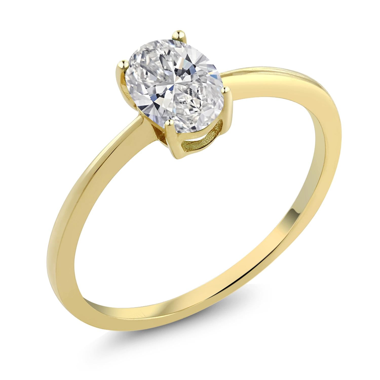 Gem Stone King 10K Yellow Gold IGI Certified Lab Grown Diamond Solitaire Ring for Women | 1 Ct Oval Cut | D-E Color | VS1-VS2 Clarity | Size 10