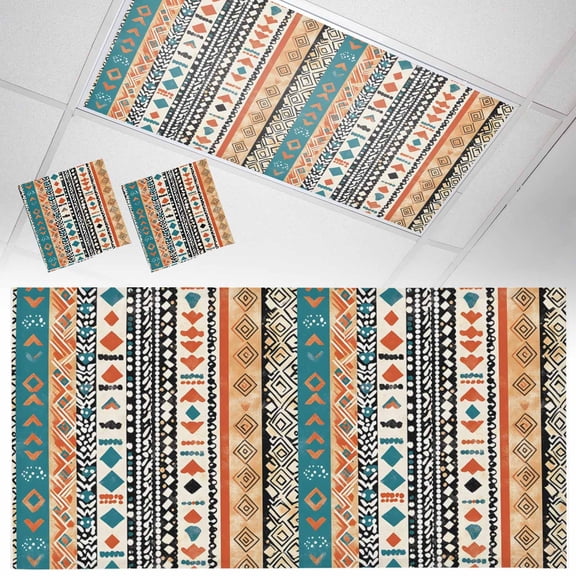 2 Pack Bohemian Patterns Fluorescent Light Covers for Ceiling Lights Coloed Seamless Stitching Magnetic Ceiling Light Covers Overhead Light Filters for Office Classroom Home