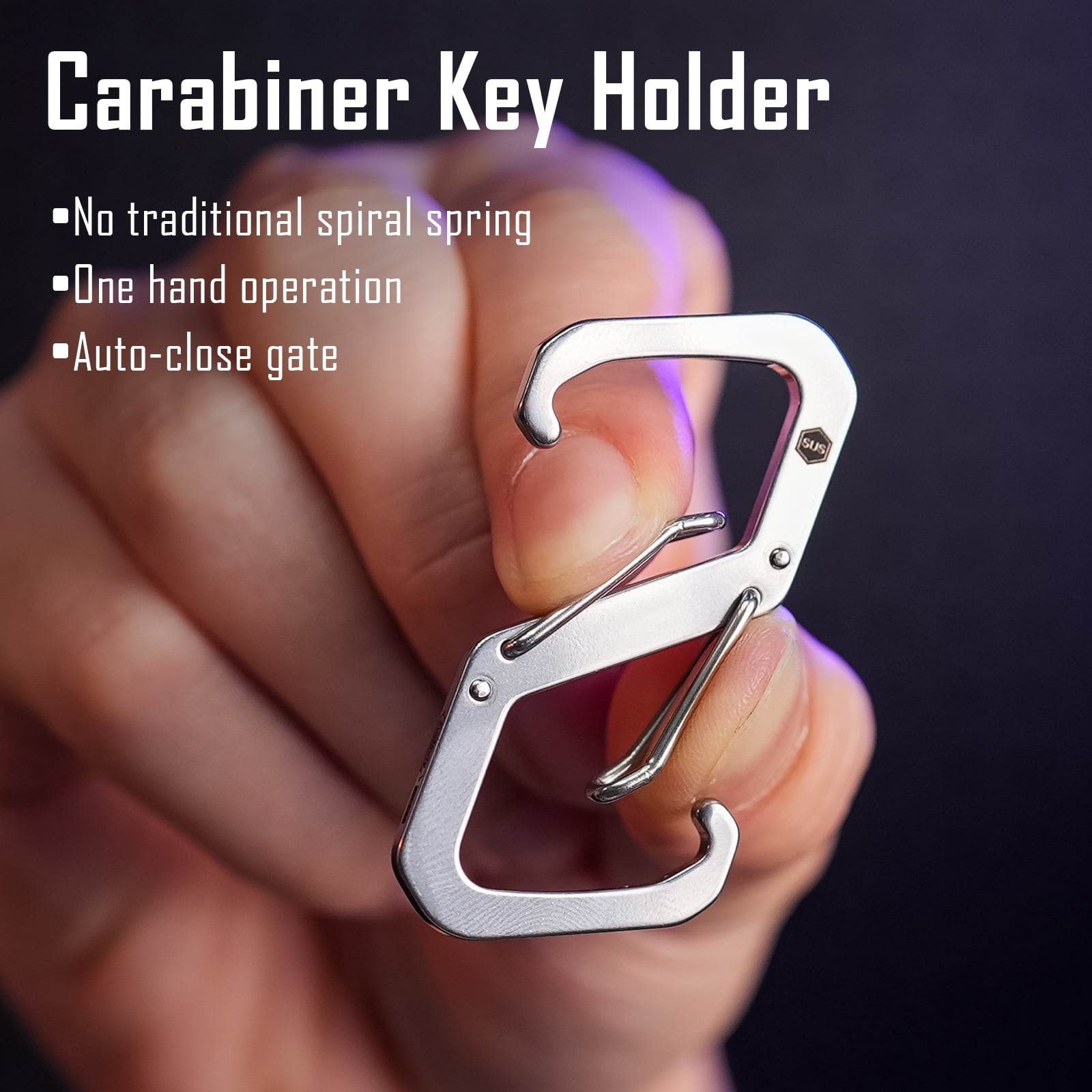 Key Unity Carabiner Keychain Clip with 4 Key Rings, KS07 Stainless Steel Dual Sided S Hook Keychain for Backpack, Belt Loops and Key Rings