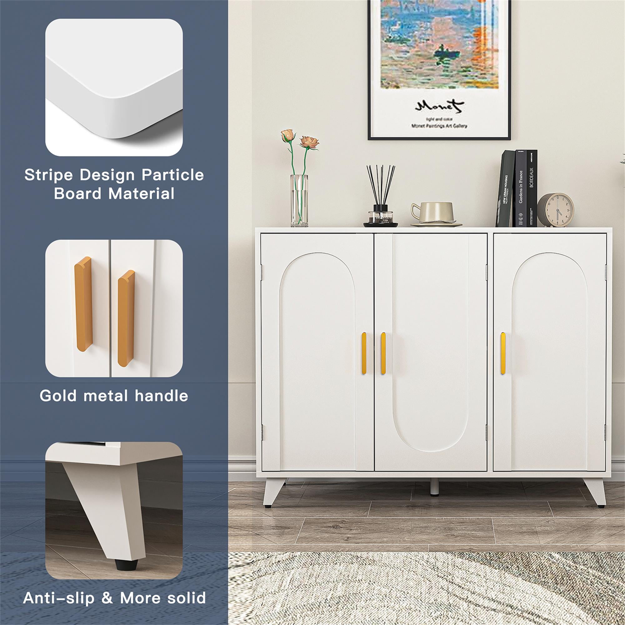 Finihen Sideboard Buffet Cabinet with 3 Doors, Removable Shelves, for Living room, Dining room, Entryway, White