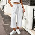 thumbnail image 6 of BRELIL Women's Wide Leg Capri Pants Elastic Waist with Pockets Casual Solid Streetwear Lounge Pants Summer Vacation Outfits, White XL, 6 of 7