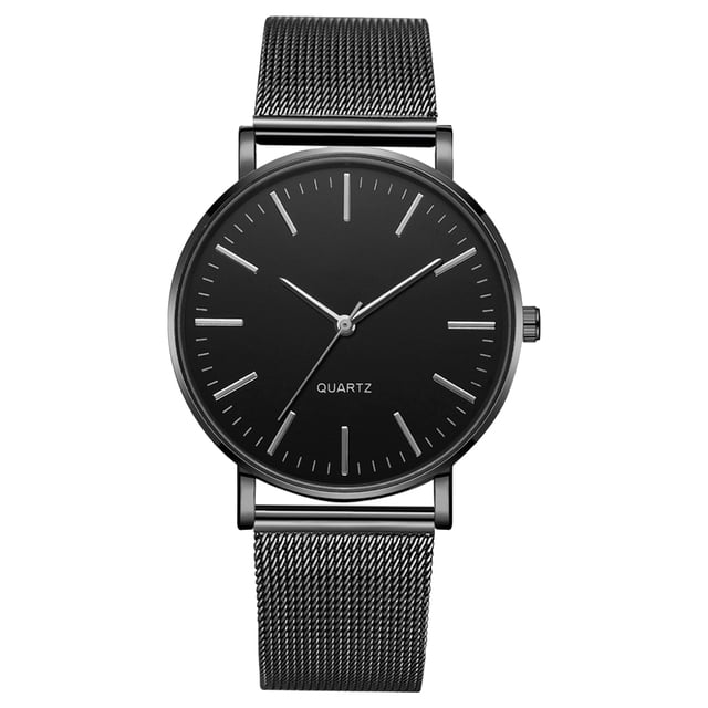 Reloj de pulsera de cuarzo para hombre de moda (aguja plateada con carcasa negra y esfera negra)