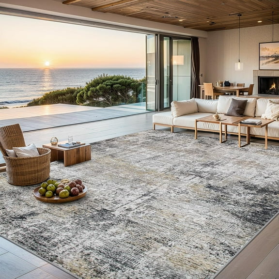 8x10 Area Rugs for Living Room - Washable Rug Modern Abstract Soft Large Neutral Non-Slip Carpet Indoor Floor Thin Carpets for Bedroom Dining Room Farmhouse Nursery Home Office Brown Black Grey