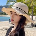 thumbnail image 3 of Wide Brim Hat Straw - Bowknot Sun Protection Beach Hat Fisherman Cap Floppy Hat, 3 of 6