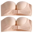 thumbnail image 1 of WZXFASHION Womens 2PCS Solid Color Strapless Non Slip Adjustment Rimless Dress Bra F Cup Bra Beige 75F, 1 of 9