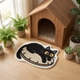 thumbnail image 3 of Black Cat Lying On Round Cushion Shaped Doormat, Fluffy Cartoon Kitten Floor Rug, Non Slip Absorbent Indoor Bedroom Mat for Cat Lovers Home Decor, 3 of 7