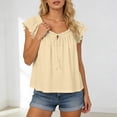 thumbnail image 2 of Women's Casual Tie Neck T Shirts Short Sleeve Solid Color Print Basic Vacation Tees 2026 Summer Trendy Tops, 2 of 5
