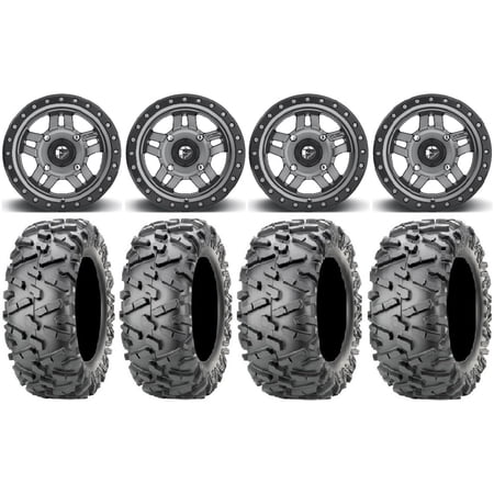 Fuel Anza Gunmetal 14 Wheels 27 BigHorn 2.0 Tires Kawasaki Mule Pro FXT