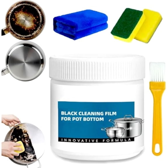2026 New Powerful Burnt Residue Remover Paste for Cookware, Black Cleaning Film for Pot Bottom, Stainless Steel Pot Cleaner Power Paste for Bottom of Pans Oven, Restores Shine, 260g (1, 1pc)