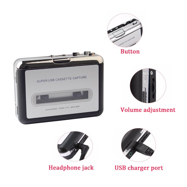 Lecteur radio de capture de cassette USB portable, convertisseur de cassette  vers MP3, lecteur de musique