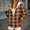 thumbnail image 2 of Women's Zip Up Hoodie Fleece Lined Fall Winter Casual Long Sleeve Jackets with Pockets Plaid Print Loose Pullover Tops, 2 of 4
