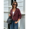 thumbnail image 5 of Women Cropped Trench Coat Casual Double Breasted Short Jacket Fall Fashion Outerwear with Belt Wine Red XL, 5 of 8