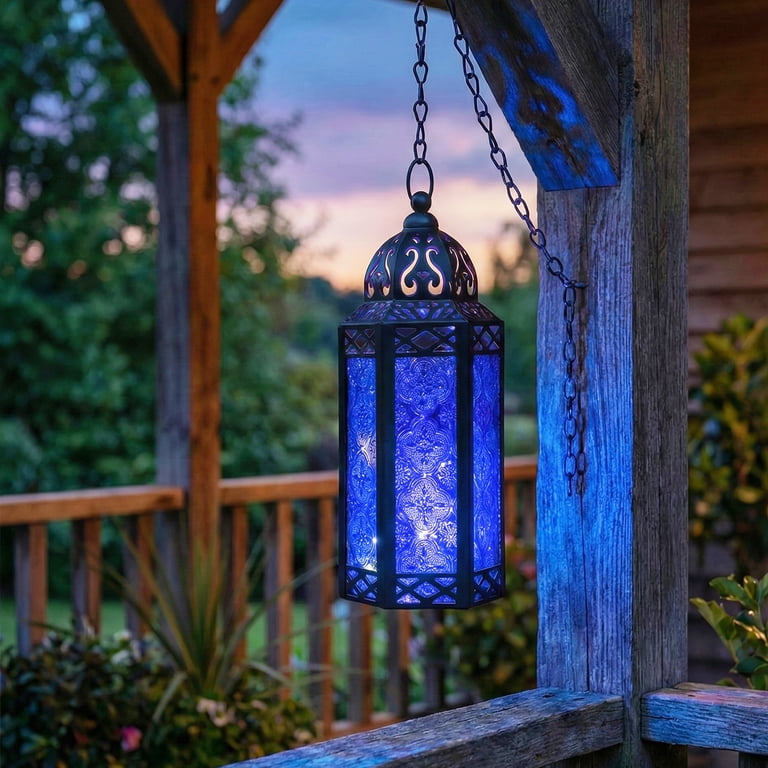 Moroccan Metal Candle Lantern Holder with LED Fairy String Lights