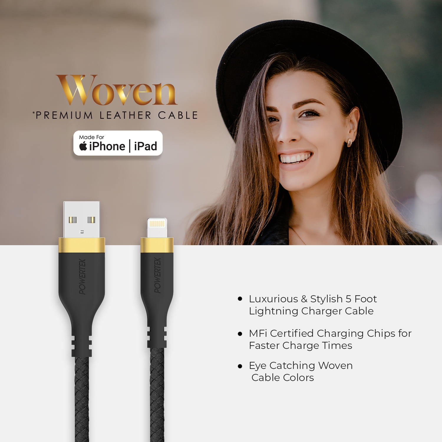 Liquipel Powertek Woven USB-A to Lightning - Black