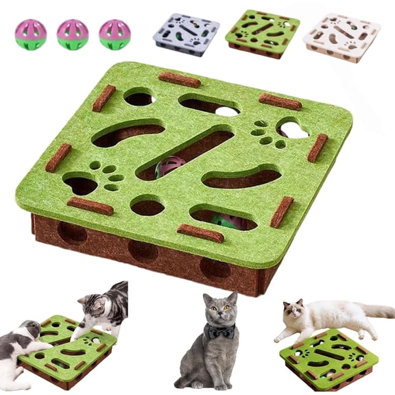 Interactive Cat Toy Puzzle Toys for Indoor Cats Felt Maze Box Kittern Toys Pet Cat Games Self Play Fun Exercise Hide Seek Moving Cat Toy for Bored Cats Encourages Hunting Instincts(Green)