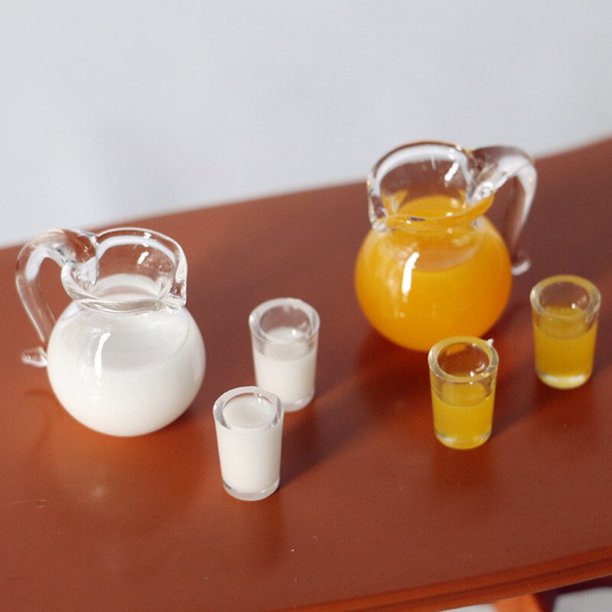 3PCS Mini Orange and Milk Juice In Pot and Cup Doll House DIY Decoration Charm Food for 1:12 Scale Doll Use Dollhouse MiniatureA He Qiyong unisex