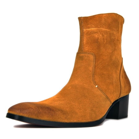 

OSSTONE Dress Boots Chelsea Designer Boots for Men Zipper-up Leather Casual Heel Shoes JY002-Yellow-10.5 Suede Yellow