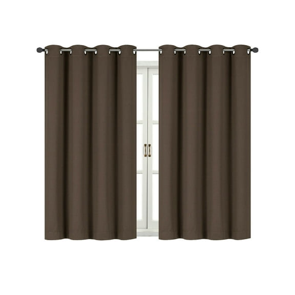 Energy Saving 100% Max Blackout Thermal Grommet Top Bath & Kitchen Window Curtains - Brown, 63 in. Long