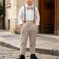 thumbnail image 2 of QTBIUQ Toddler Boys Three-Piece Suit Set Cotton Turn-Down Collar Shirt and Suspender Pants Formal Outfit Set with Bow Tie, 2 of 9
