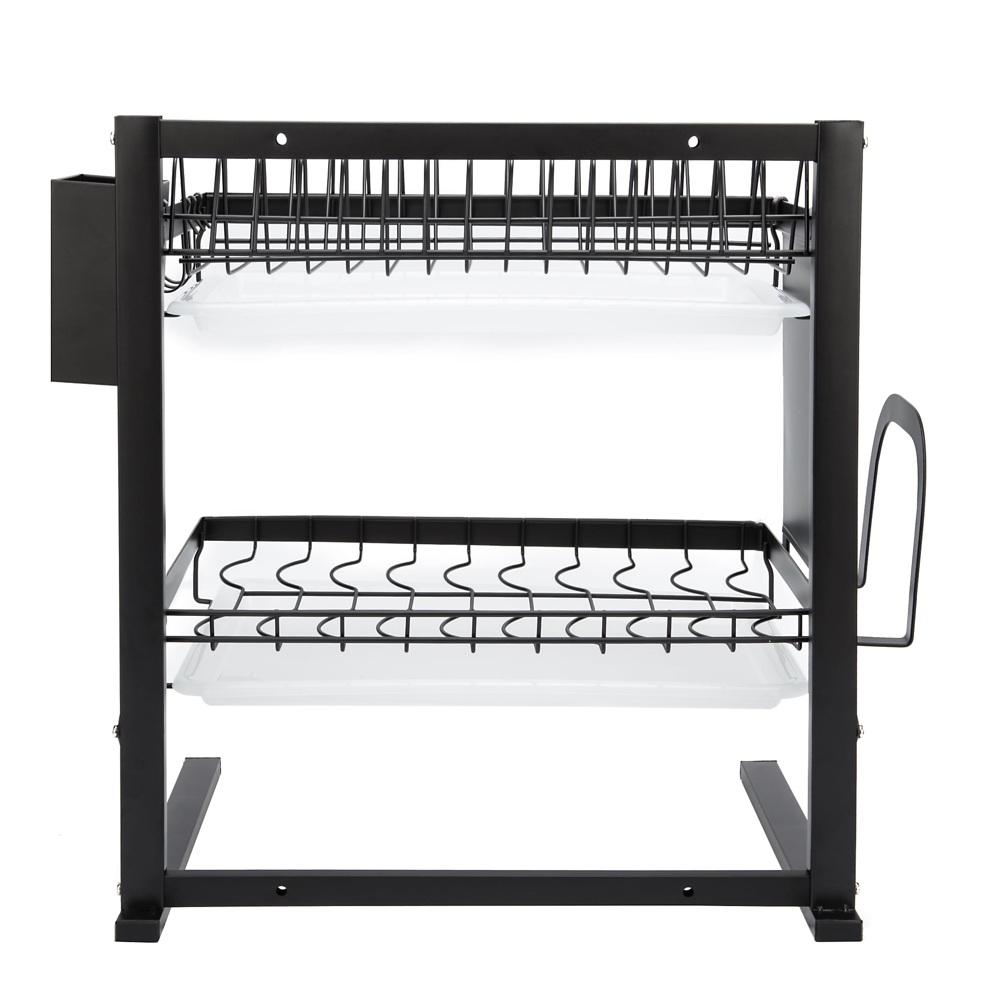 HappyHapi Drying Rack with Drainboard Utensil Holder - Durable Dish Rack  for Kitchen Counter Organization of Dishes, Knives, Spoons and Forks (Black)