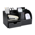 thumbnail image 3 of KINGFOM Office Desktop Organizer, 7 Storage Compartments PU Leather Office Stationery Storage Box Office Supplies Organizer, Business Card/Pen/Cellphone/Remote Control Holder (Full Black Leather), 3 of 9