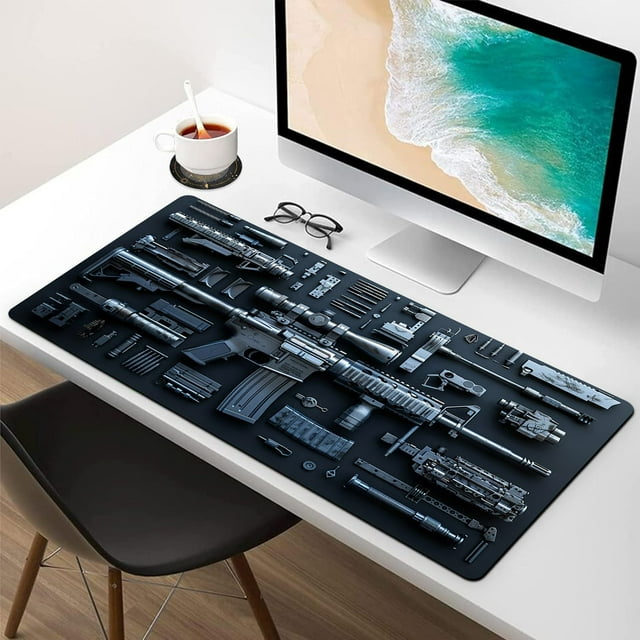 Tapis de Souris de Jeu Grand Format avec Affichage de Pièces d'Arme Militaire Cool