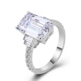 thumbnail image 5 of Oryn Jewelry 2.1 Ct Emerald Cut Moissanite Engagement Ring - 14K White Gold Plated Band - Solitaire Accent Birthday Gift for Women - Mid-Century Design Band, 5 of 6