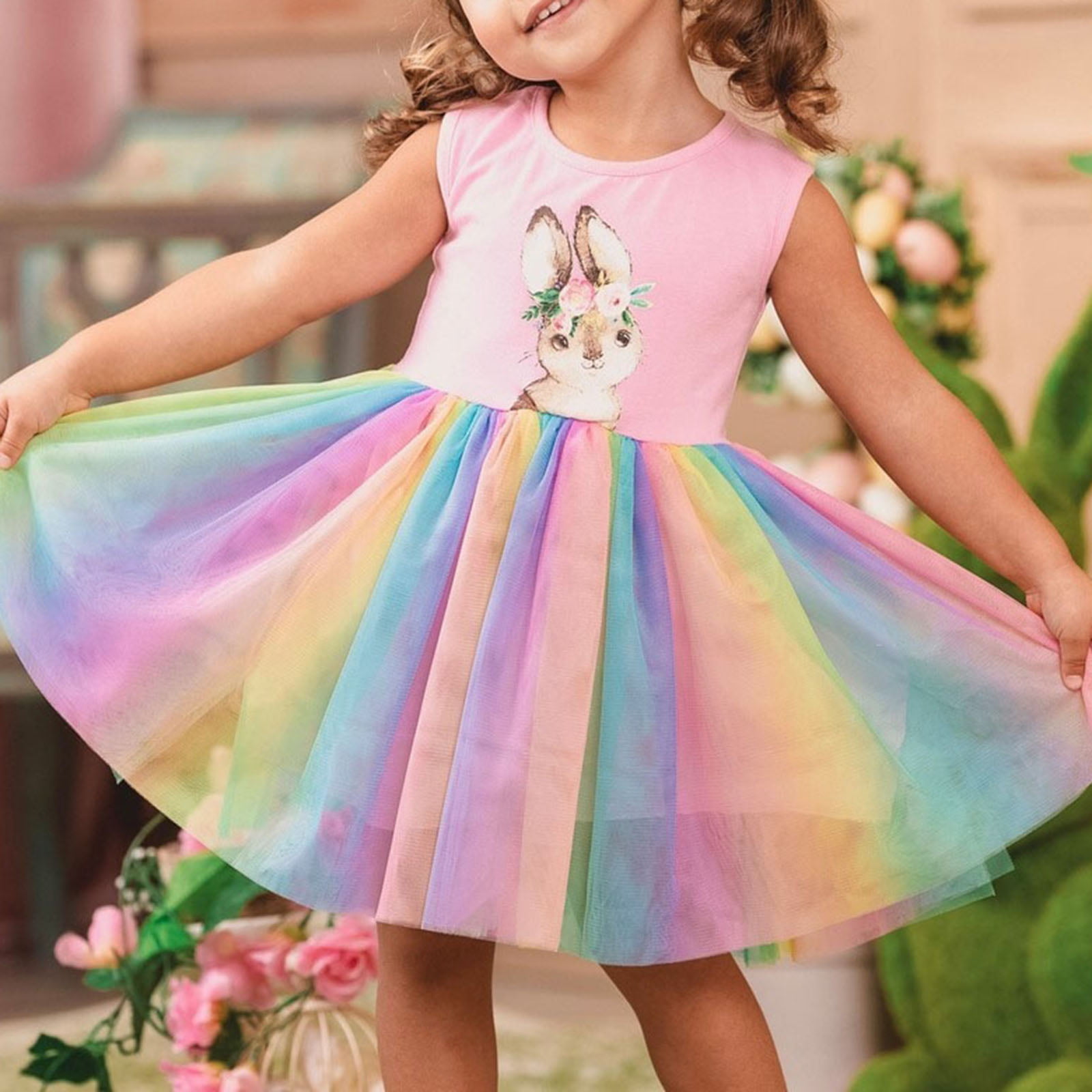 Kids Baby Girls Toddler Sleeveless Flower Print Princess Party Tutu Dress LOT 