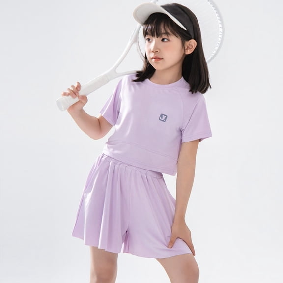 Girls Casual Summer Outfit Set Sportswear Training Suit Loose Top Skirt Pants Quick Drying Daily Wear 10 16 Years