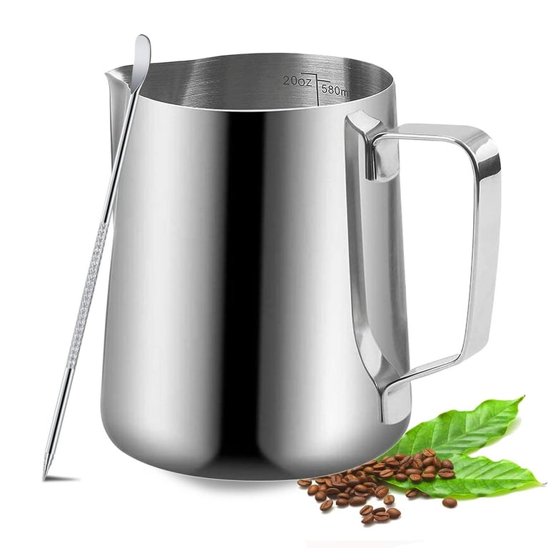 Milk Frothing Pitcher, 20oz/600ml Milk Frother Cup Stainless Steel Jug Steaming Pitcher, Milk Coffee Cappuccino Latte Art Barista Steam Pitchers