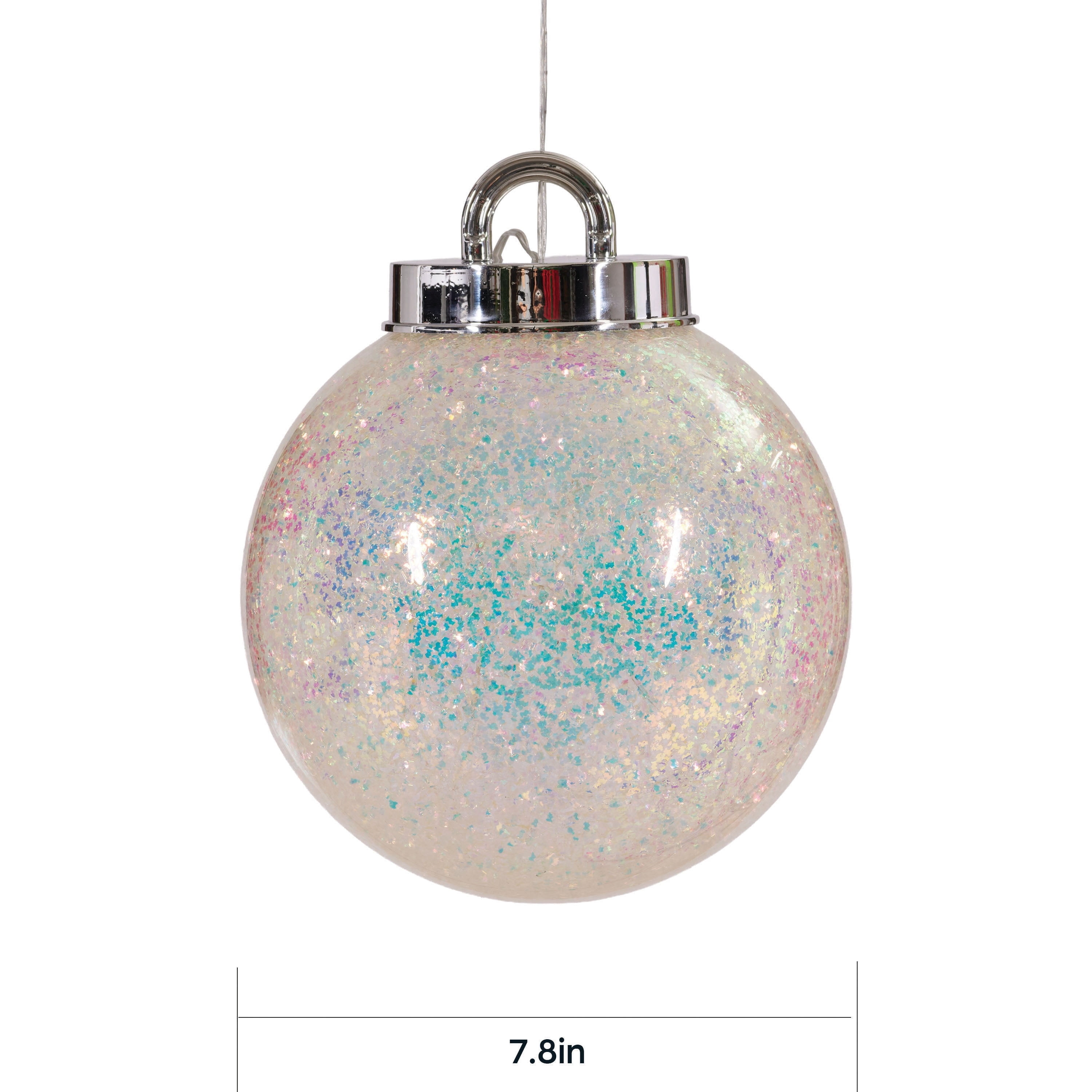Indoor/Outdoor LED Giant 8-Function Christmas Ornament Decoration with 50 LED Lights, Glittering Warm White, 7.8", by Holiday Time