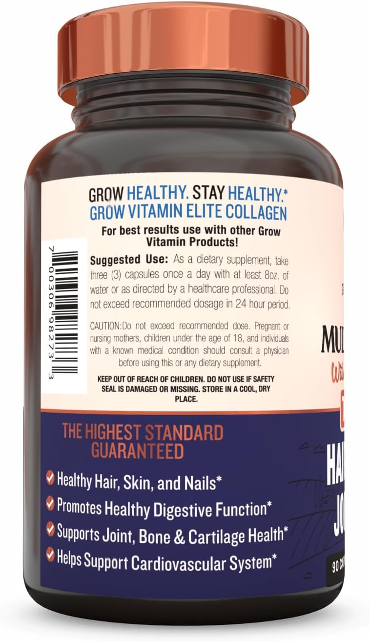 Grow Vitamin Collagen Supplements for Skin Elasticity, Hydration & Cartilage - 90 Capsules