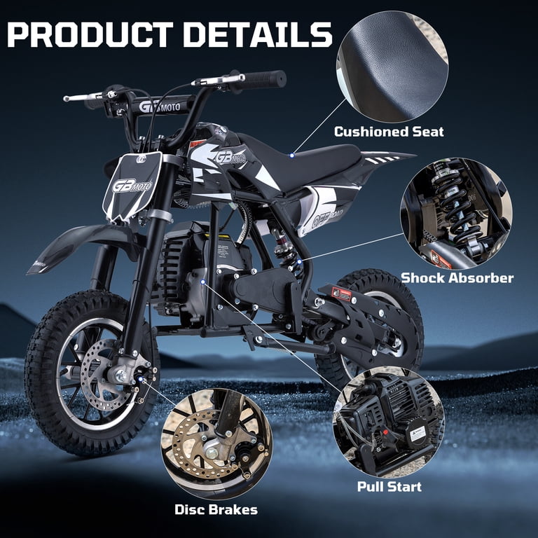 Sunderwell Gasoline 50CC Dirt Bike Black with 20 MPH Speed and 27
