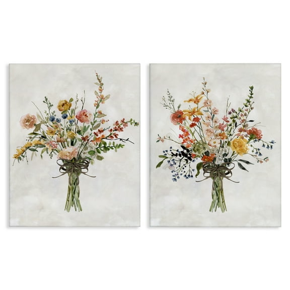 Stupell Industries Fresh Cut Tied Floral Bouquet Plants & Flowers Painting Wrapped Canvas Art Print Wall Art, 16 x 20, Set of 2