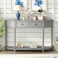 thumbnail image 2 of TREXM Retro Circular Curved Design Console Table with Open Style Shelf Solid Wooden Frame and Legs Two Top Drawers (Gray Wash, OLD SKU: WF298768AAE), 2 of 9