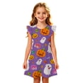 thumbnail image 5 of WAYUTE Girls Halloween Nightgown Dresses Round Neck Ruffle Flutter Sleeve Cute Ghost Pumpkin Print A Line Dress Kids Fashion Casual Outdoor,Purple,Size 7-8 Y, 5 of 5