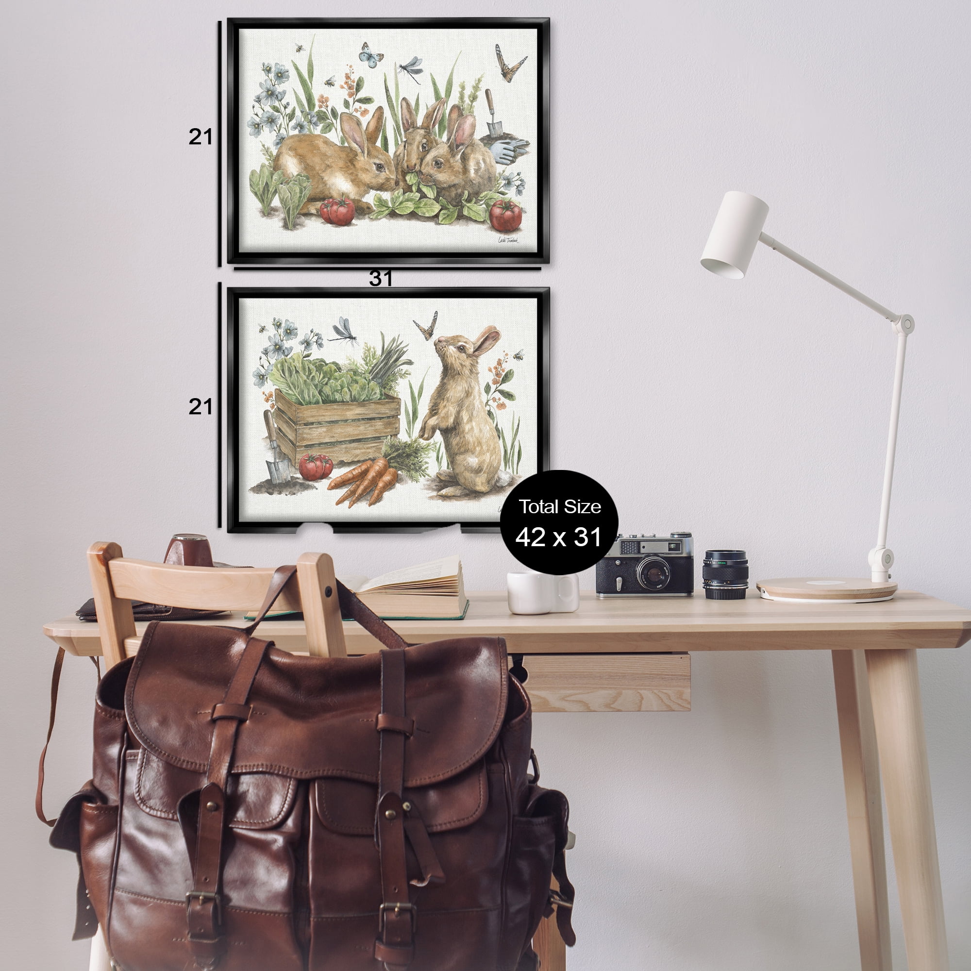 Stupell Industries Rabbit Vegetable Garden Party Animals Painting Black Floater Framed Canvas Art Print Wall Art, 31 x 21, Set of 2