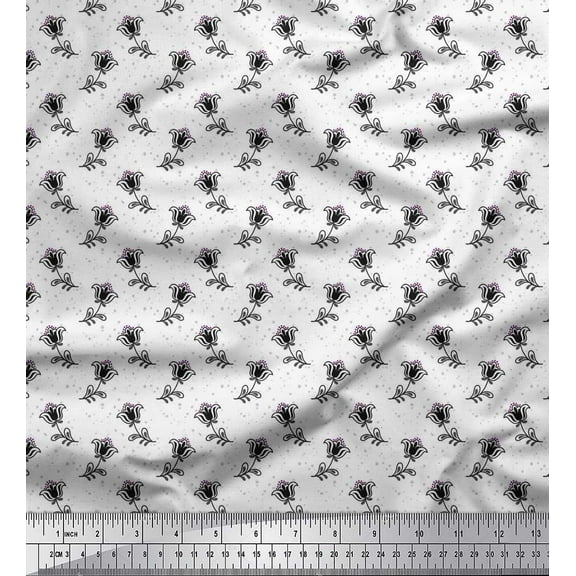 Soimoi Cotton Duck Fabric Dot & Floral Artistic Fabric Prints By Yard 42 Inch Wide