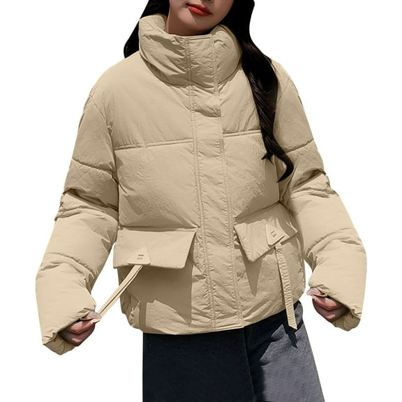 qucoqpe Winter Coats Women's Standing Collar Loose Solid Color Coat Cotton Jacket Long Sleeved Jacket