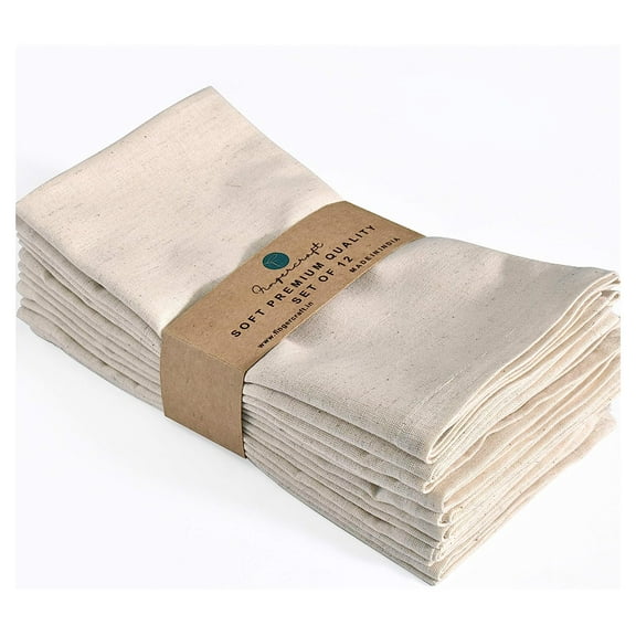 Fingercraft Cloth Napkin, Solid Color Cotton Linen Blend Table Napkins, Soft and Absorbent Fabric, Set of 12, Ivory