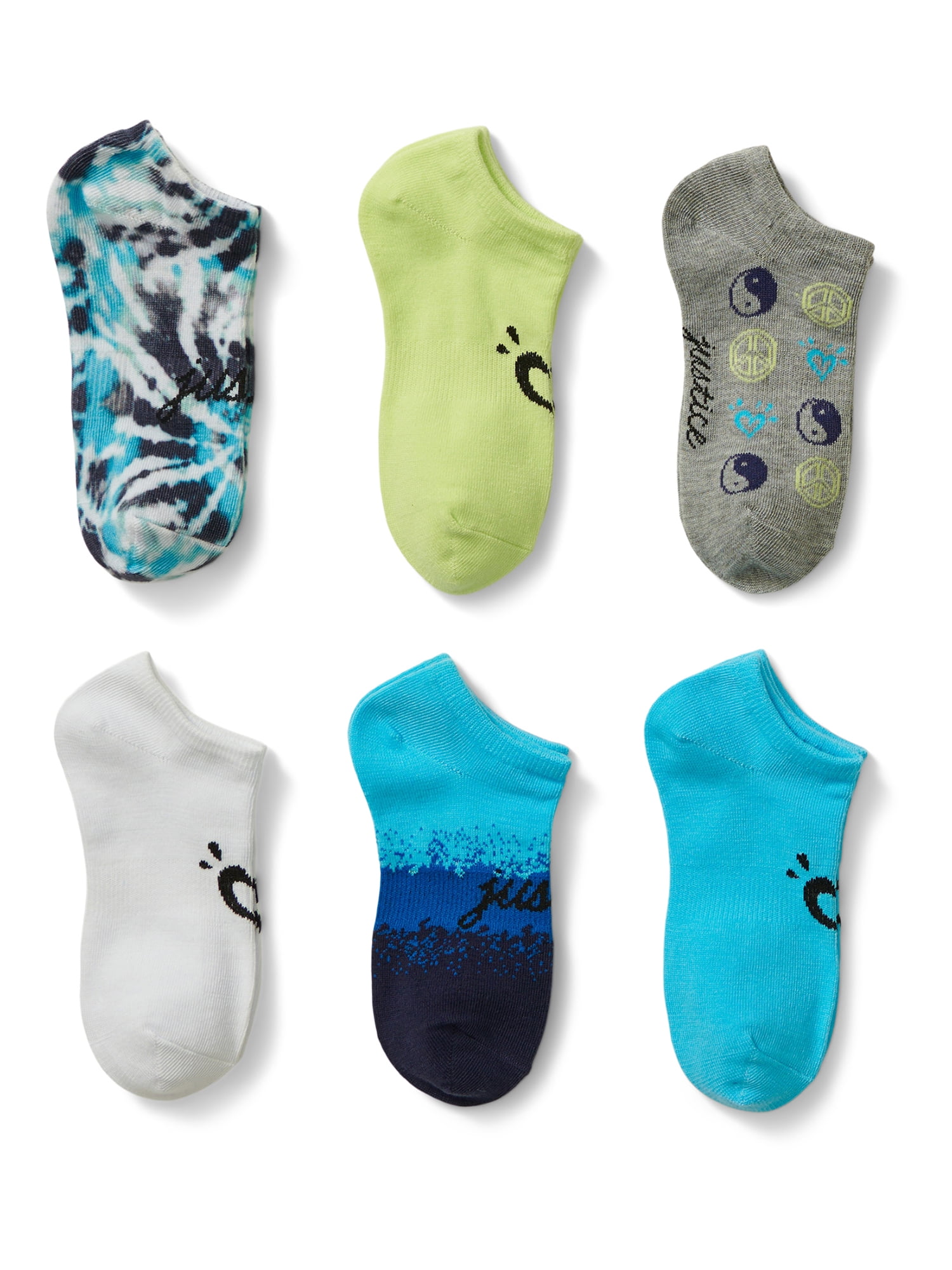 Justice, Girls No-Show Socks, 6-Pack, Sizes M-L