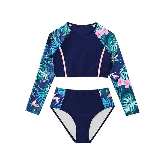 Girls Swimsuit Rash Guard Swimwear Long Sleeve High Waisted Bikini Set Bathing Suits With UPF50+ Print Short Girls Guard Set Bathing Suits Girls Size 12 Size 12 Swimsuit Tween Bathing Suits Cow Print