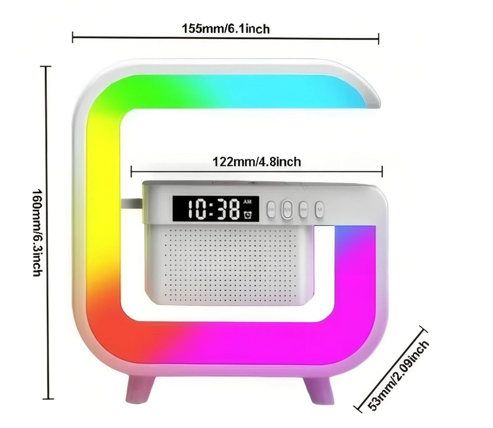 Bluetooth Speaker 3-in-1 Wireless Charger, Digital Alarm Clock Smart LED Table Lamp, Multifunctional Nightstand Organizer for Bedroom, Home Office Desk Decor