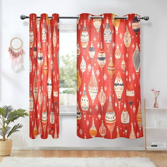 Yayeee Window Curtains Set of 2 for Living Room Light Filtering 63"x52", Red Christmas Ornaments Pattern