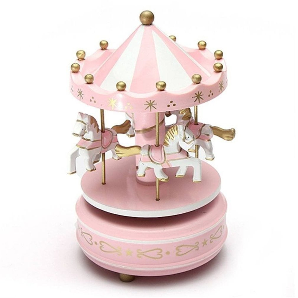 Wooden Merry-Go-Round Carousel Music Box Kids Toys Birthday Gift Wind-Up Musical 