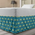 thumbnail image 1 of Transportation Bed Skirt, Repeating School Bus and Stop Signs, Elastic Bedskirt Dust Ruffle Wrap Around for Bedding Decor, 4 Sizes, Sea Blue Mustard, by Ambesonne, 1 of 2