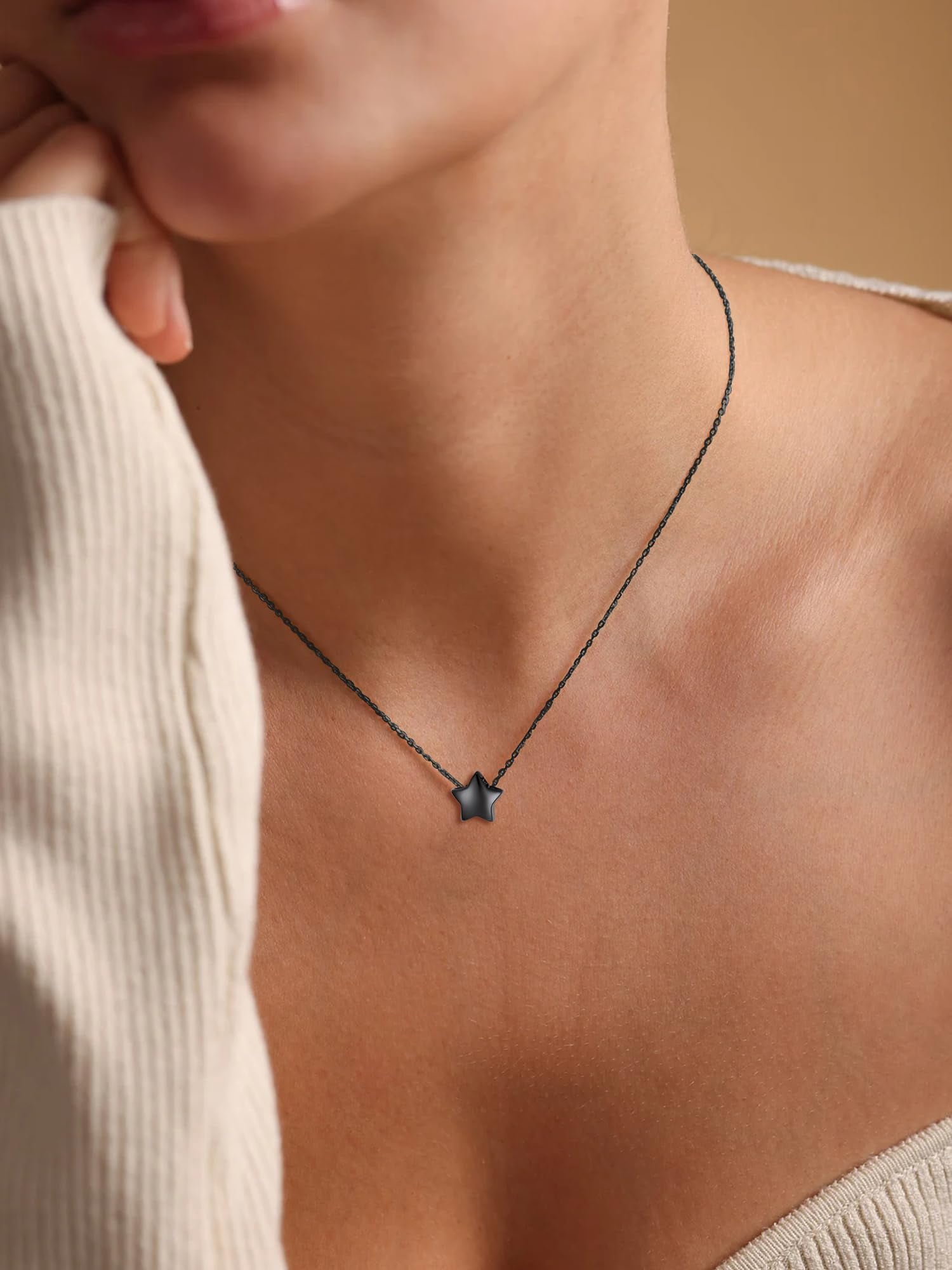 ChicSilver Star Necklace Black Necklaces for Women Dainty Jewelry Gifts for Her Wife Mom Grandma on Valentines Mothers Day Birthday Anniversary