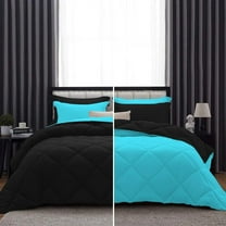 D.N.G. BEDDINGS 3 Piece Luxury Reversible Diamond Pattern Comforter Set Premium Super Soft, All Season 800 TC, 100% Egyptian Cotton King/California King Size Turquoise Blue/Black Solid Color