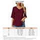 thumbnail image 2 of Camiseta de media manga con ribete de volantes para mujer, cuello en V, informal, holgada, elegante, elegante, de verano, color rojo vino L, 2 of 2